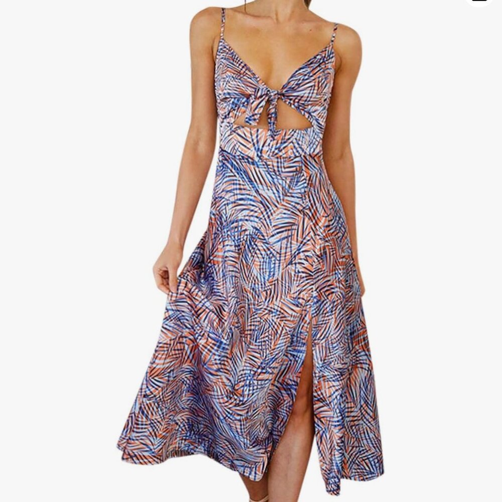 Women's Casual Summer Print Midi Dress with Slit